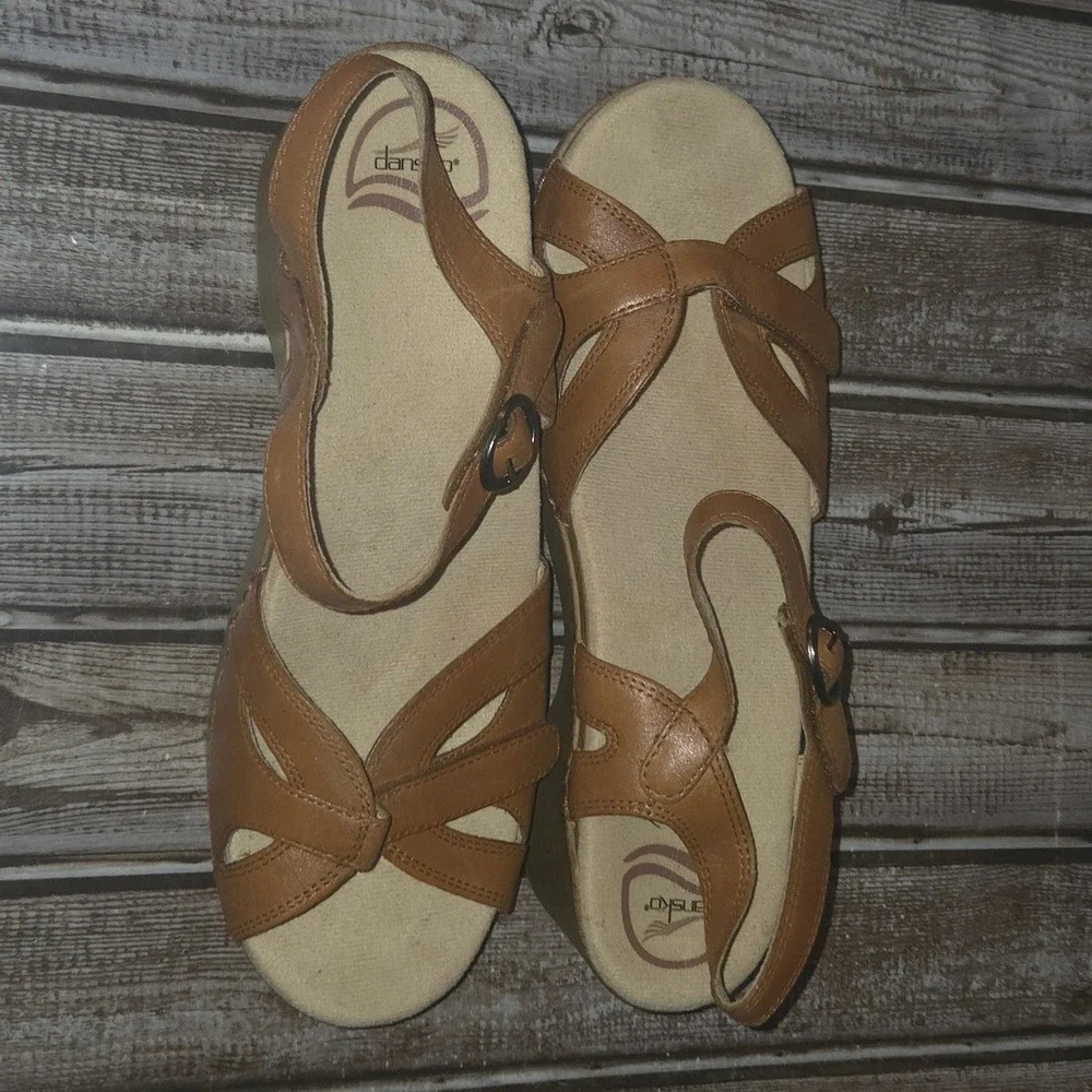Sz 40/ 9.5-10 Dansko Season Brown Leather Comfort Wedge Sandals Excellent